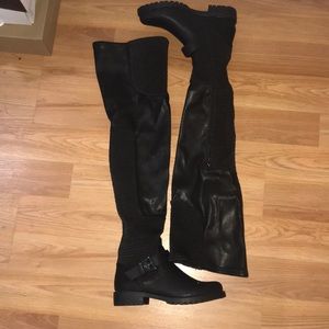Thigh High Flat Leather Boots